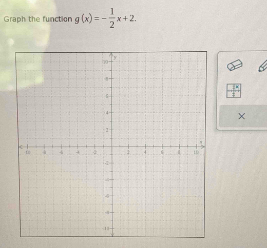 Graph the function g(x)=- 1/2 x+2. 
×