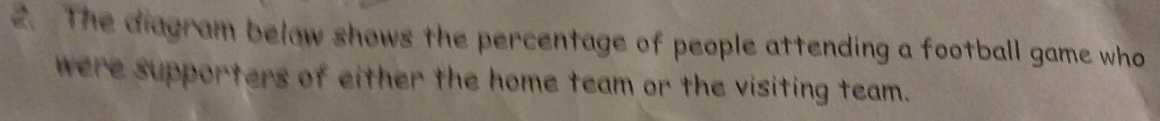 The diagram below shows the percentage of people attending a football game who 
were supporters of either the home team or the visiting team.