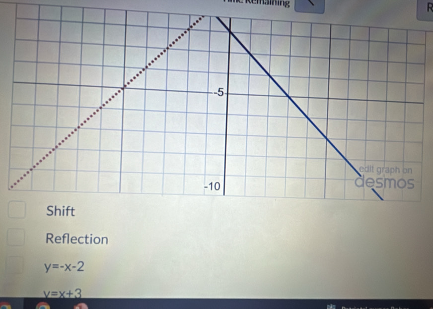 Remaining
R
Reflection
y=-x-2
y=x+3