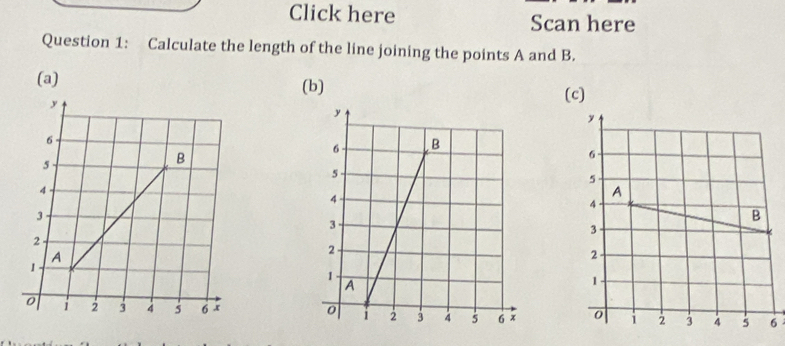 Click here Scan here 
Question 1: Calculate the length of the line joining the points A and B. 
(a) (b) 
(c)
6