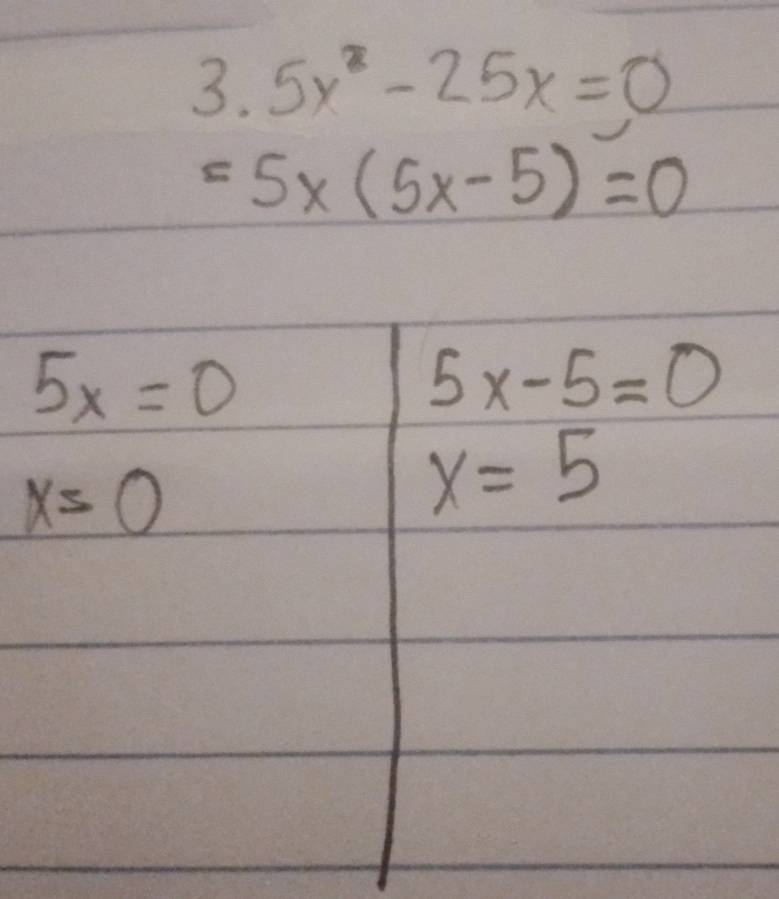 5x^2-25x=0
=5x(5x-5)=0