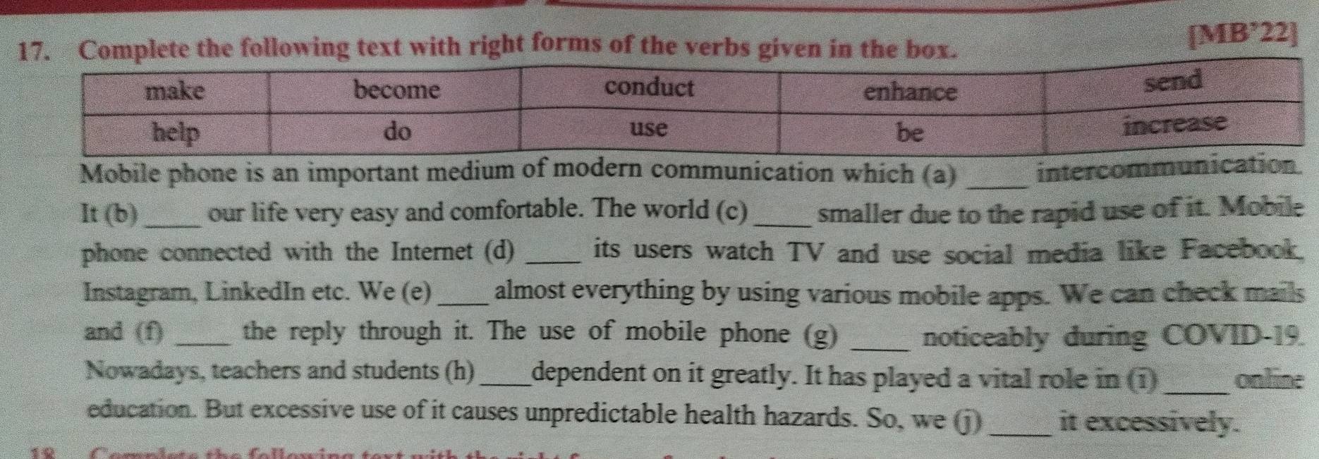 Solved: text with right forms of the verbs [MB'22] Mobile phone is an ...