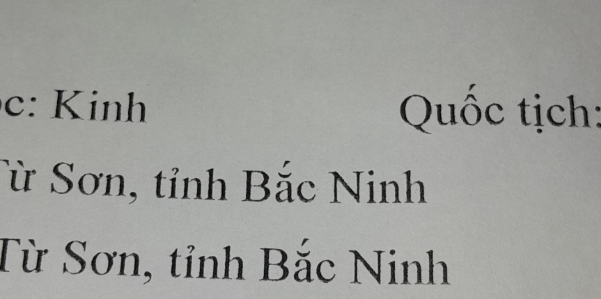 inh Quốc tịch:
Từ Sơn, tỉnh Bắc Ninh
Từ Sơn, tỉnh Bắc Ninh