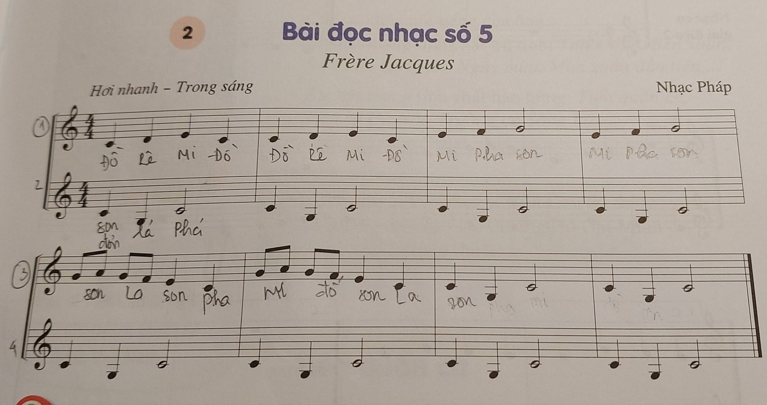 Bài đọc nhạc số 5 
Frère Jacques 
Hơi nhanh - Trong sáng Nhạc Pháp