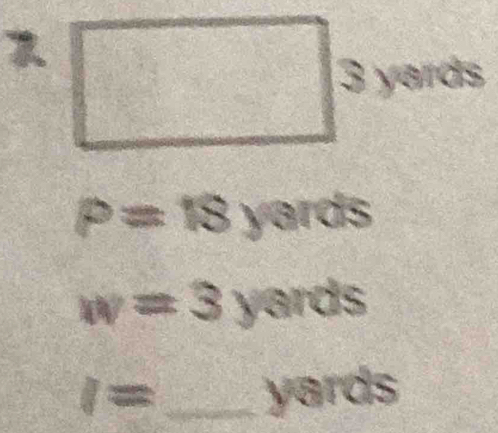 sqrt  □° 3 yards
3 V/c 
= ^□ 
complement _UR frac 1
P=18yards
w=3yards
I= _  yards