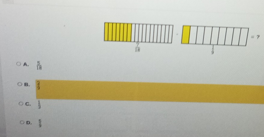  7/18 
A.  5/18 
B.  2/9 
C.  1/3 
D.  5/9 