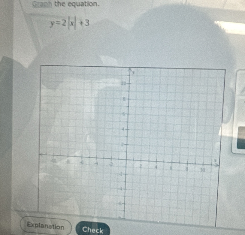 Graph the equation.
y=2|x|+3
anation Check