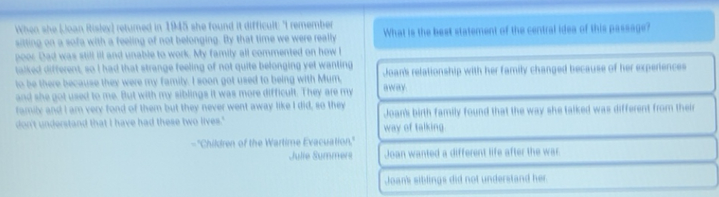 Solved: When she (Joan Risley) returned in 1945 she found it difficult ...