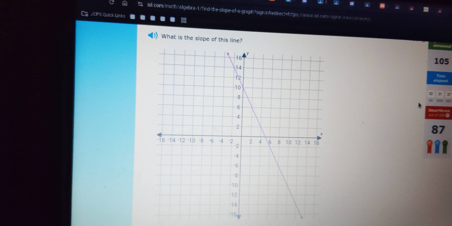 UCPS Quick Links 
What is the slope of this line?
105
mut of 100.
87