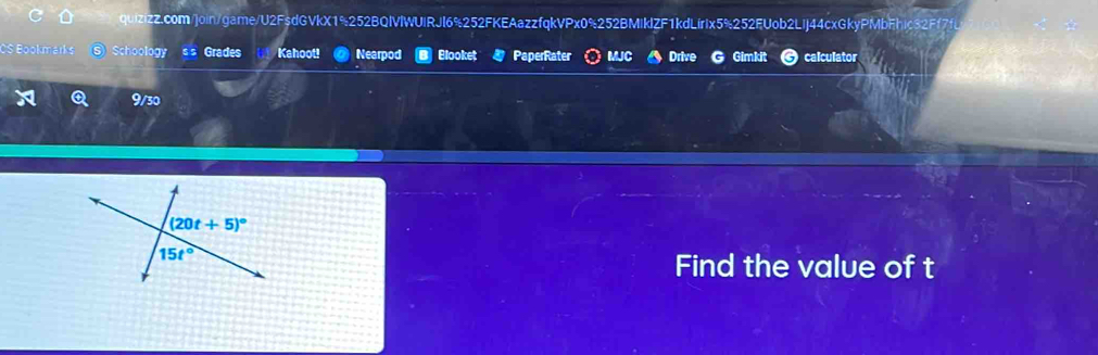 U2F FsdGVkX1%252BQIVlWUIRJl6%252FKEAazzfqkVPx0%252BMIklZF1kdLírIx5%252EUob2LIj44cxGkyPMbFhic32Ff7f
ma Schoology s  Grades Kahoot! Nearpod Blooket PaperRater MJC Drive Gimkit calculator
9/30
Find the value of t
