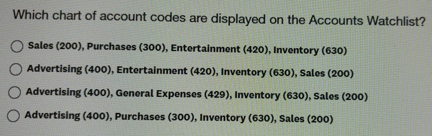 Solved: Which chart of account codes are displayed on the Accounts ...