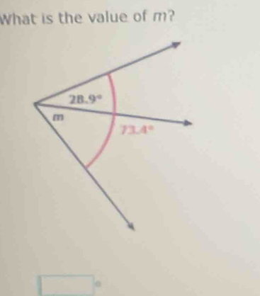 What is the value of m?
28.9°
m
73.4°