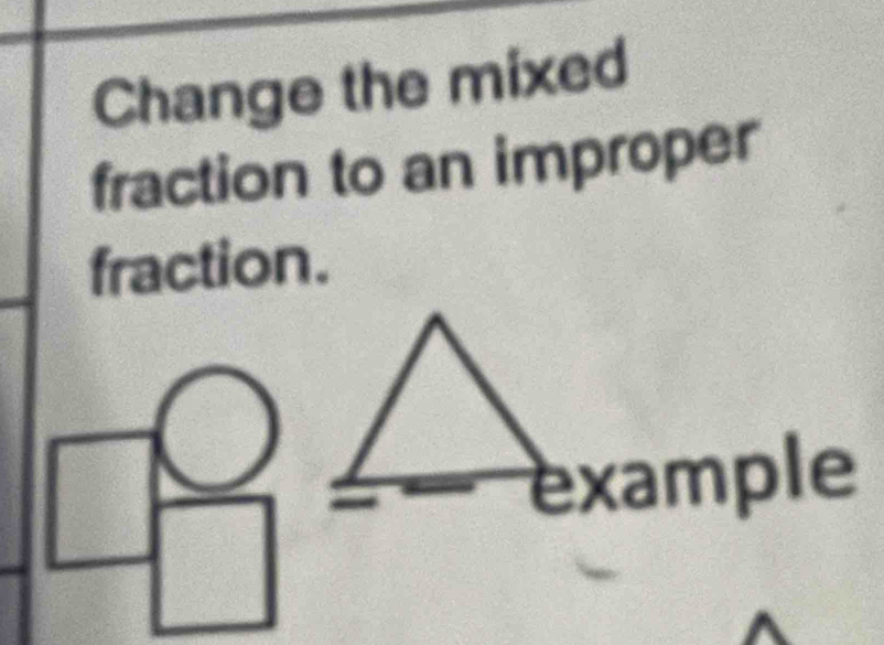 Change the mixed 
fraction to an improper 
fraction. 
example