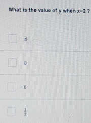 What is the value of y when x=2 ?
4
8
6
 1/2 