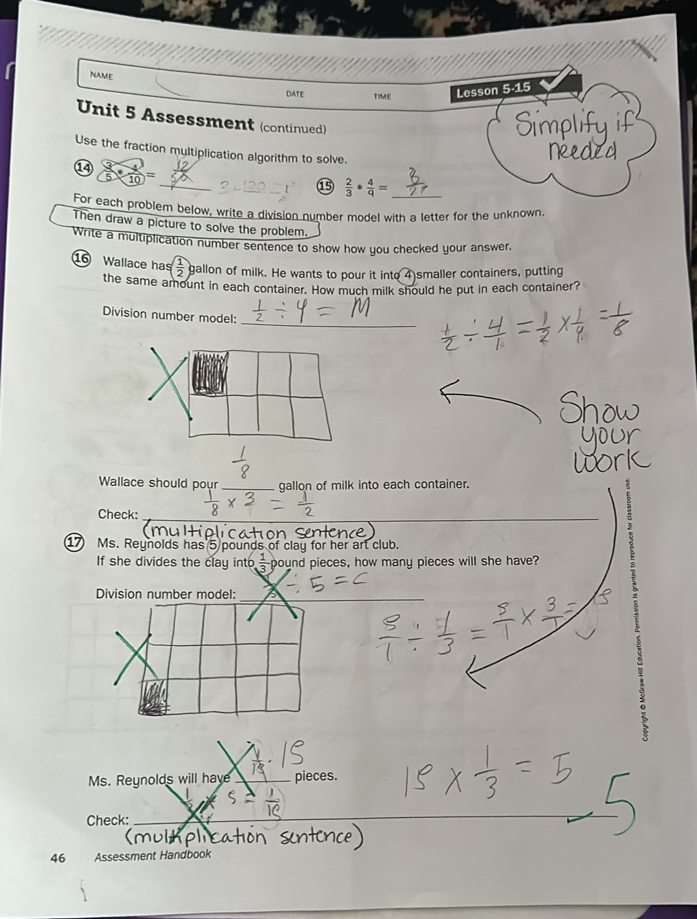 Solved: NAME DATE TIME Lesson 5-15 Unit 5 Assessment (continued) Use ...