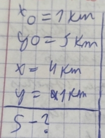 x_0=1km
y_0=5km
x=4km
 y=u1km/5-? 