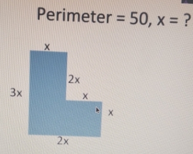 Perimeter =50, x= ?