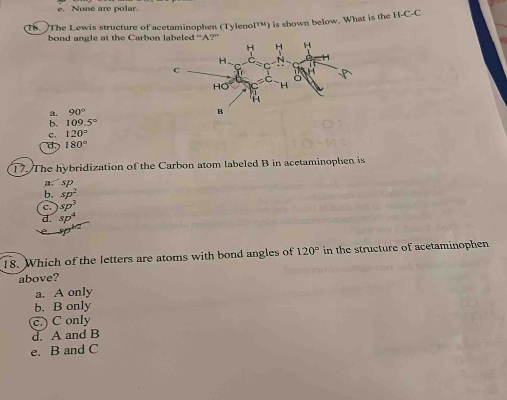Solved: e. None are polar. T6. )The Lewis structure of acetaminophen ...