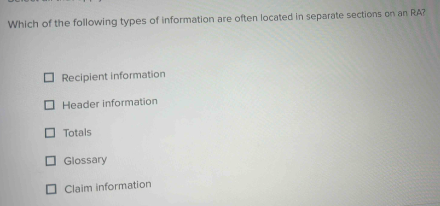 Solved: Which of the following types of information are often located ...
