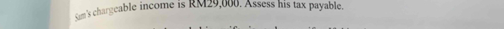 Sam's chargeable income is RM29,000. Assess his tax payable.