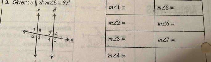 Given: cparallel d;m∠ 8=97°