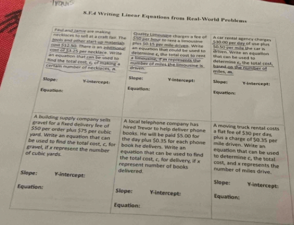 F4 Writing Lincar Equations from Real