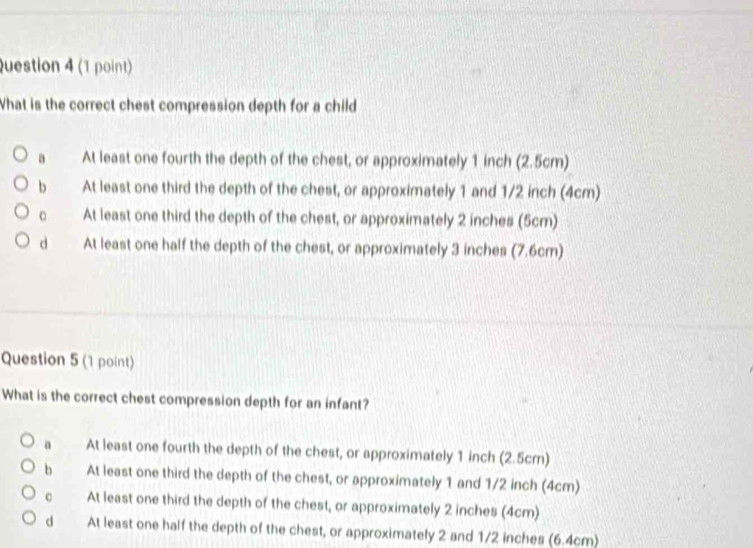 Solved: What is the correct chest compression depth for a child a At ...