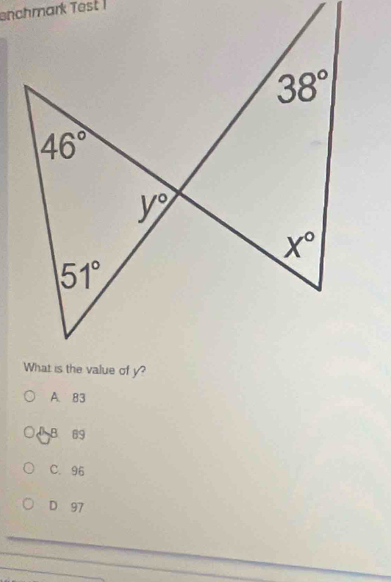 enchmark Test
A. 83
DB 89
C. 96
D 97