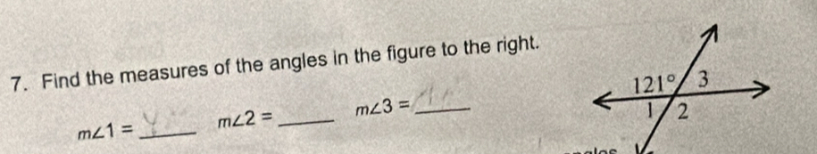 Find the measures of the angles in the figure to the right.
m∠ 1= _ m∠ 2= _ m∠ 3= _