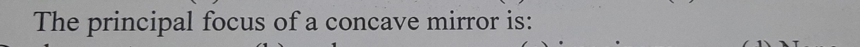 The principal focus of a concave mirror is:
