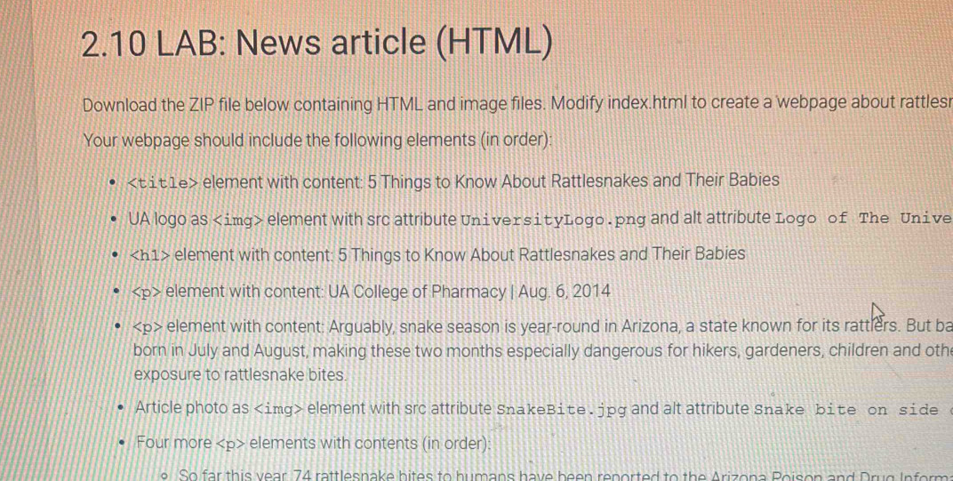 Solved: 2.10 LAB: News article (HTML) Download the ZIP file below ...