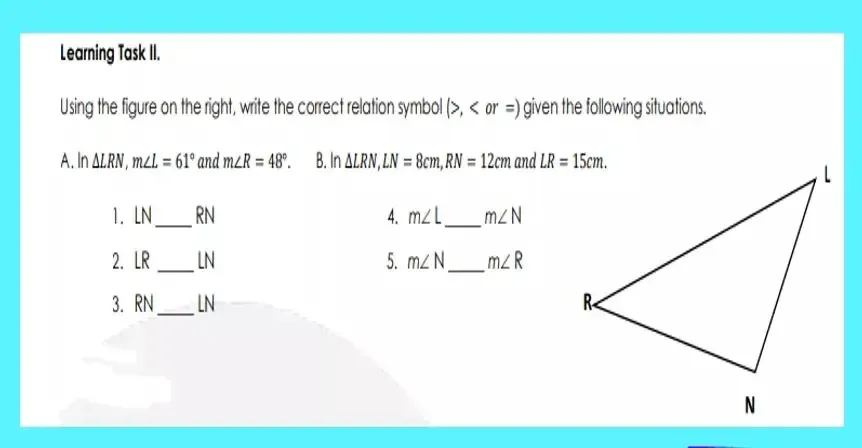 Solved: Learning Task II. Using the figure on the right, write the ...