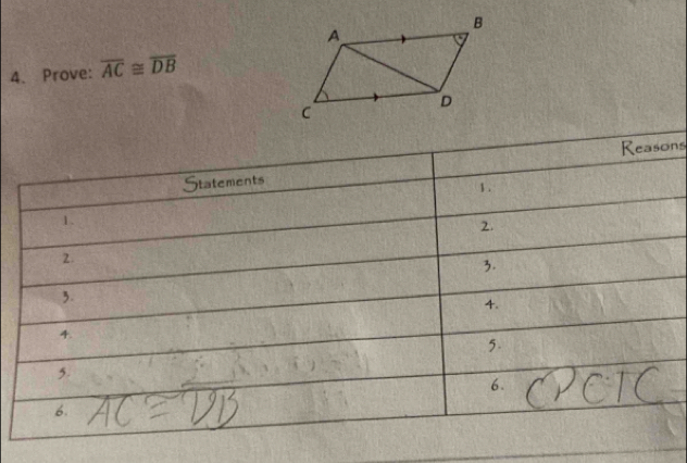 Prove: overline AC≌ overline DB
ns