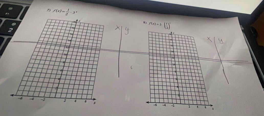 f(x)= 1/2 · 3^x
F
8) f(x)=5· ( 1/2 )^x