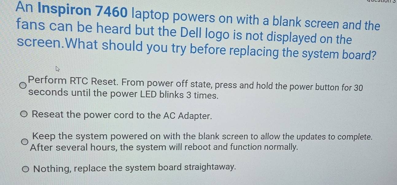 Solved: An Inspiron 7460 laptop powers on with a blank screen and the ...