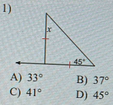 A) 33° B) 37°
C) 41°
D) 45°