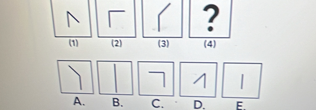 ?
(1) (2) (3) (4)
|
A. B. C. D. E.