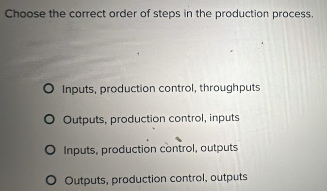 Solved: Choose the correct order of steps in the production process ...