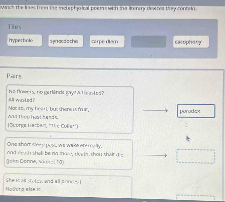 Solved: Match the lines from the metaphysical poems with the literary ...