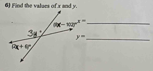 Find the values of x and y.
x= _
_ y=