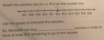 Solved: Graph the solution set of x≤ 15.2 on the number line. Use the ...