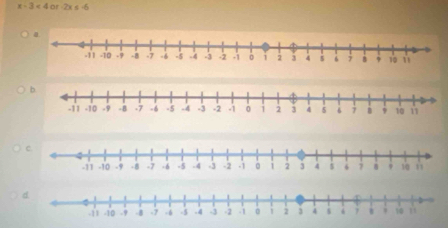 x-3<4</tex> or 2x≤slant -6