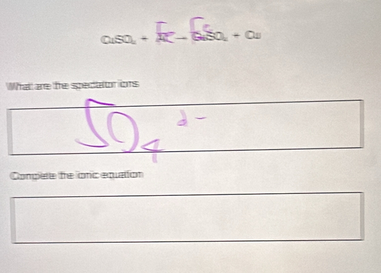 CuSO_4+ 25° * Ö 
Whail are the spedatorions 
Compee te onceqaton