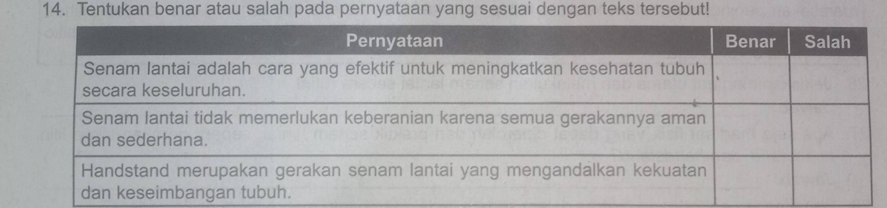 Tentukan benar atau salah pada pernyataan yang sesuai dengan teks tersebut!