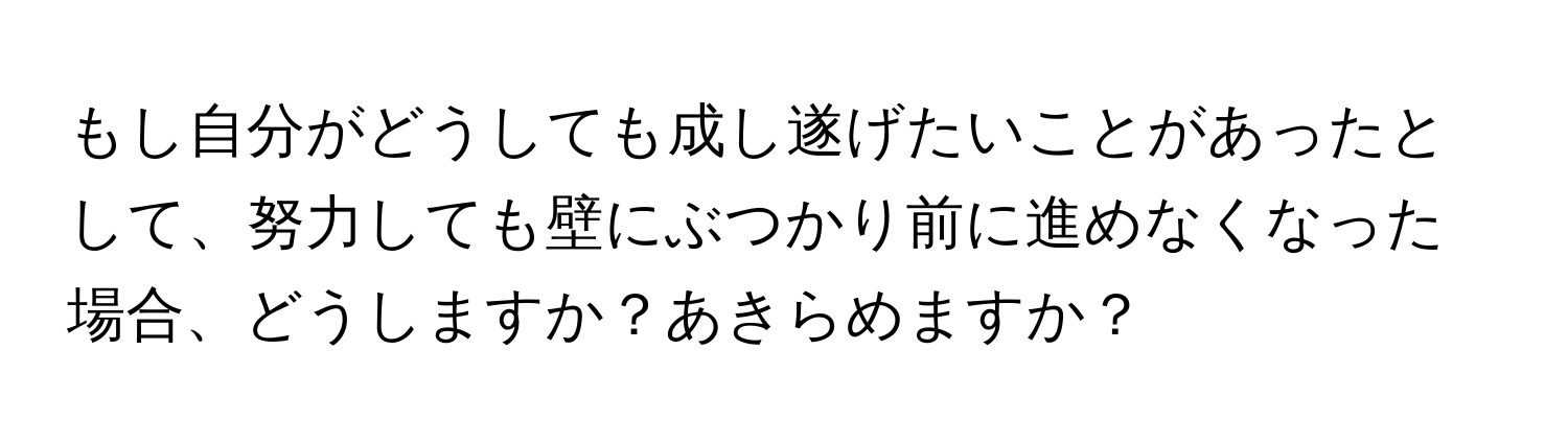 もし自分がどうしても成し遂げたいことがあったとして、努力しても壁にぶつかり前に進めなくなった場合、どうしますか？あきらめますか？