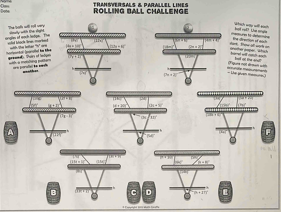 Solved: Name: Class: TRANSVERSALS & PARALLEL LINES Date: ROLLING BALL ...