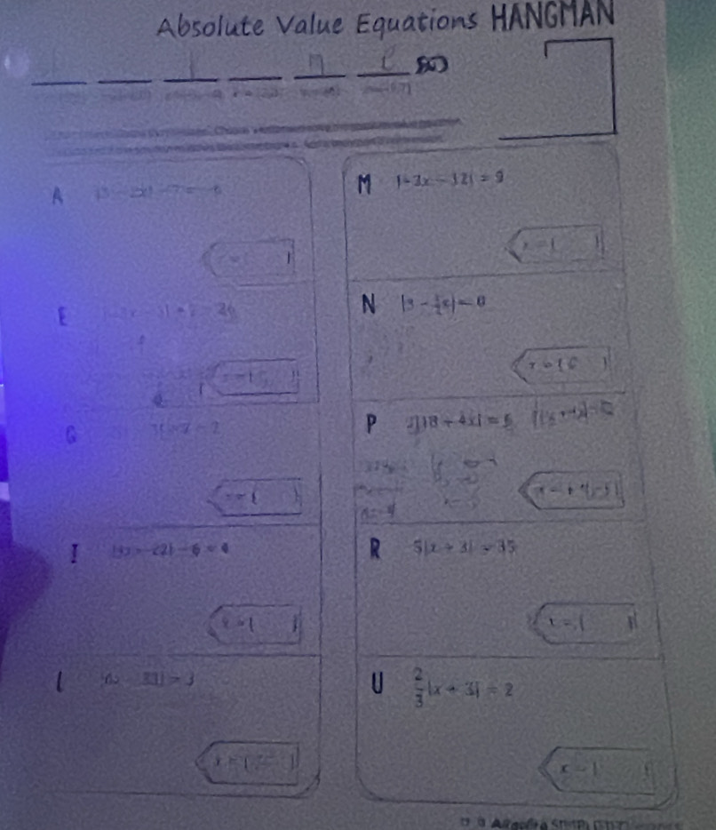 Absolute Value Equations HANGMAN