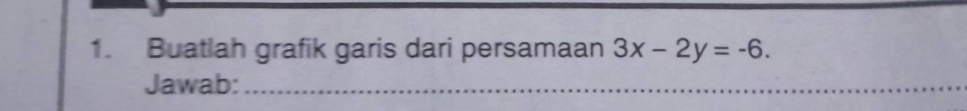 Buatlah grafik garis dari persamaan 3x-2y=-6. 
Jawab:_