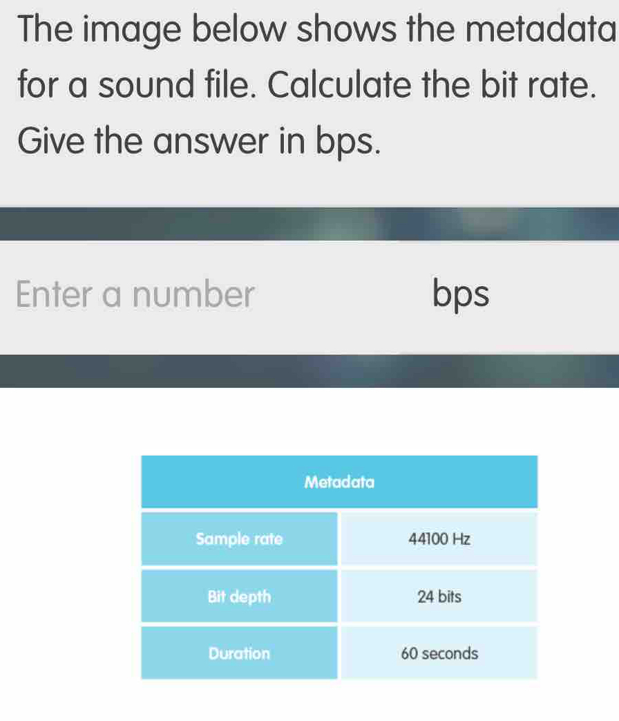 Solved: The image below shows the metadata for a sound file. Calculate ...