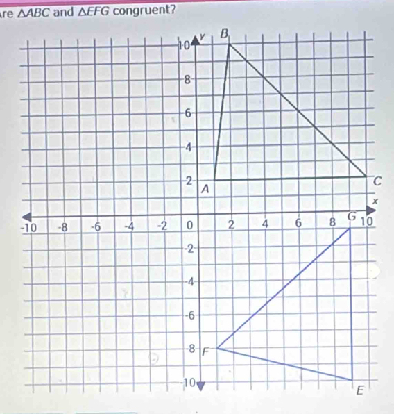 re △ ABC and △ EFG congruent?